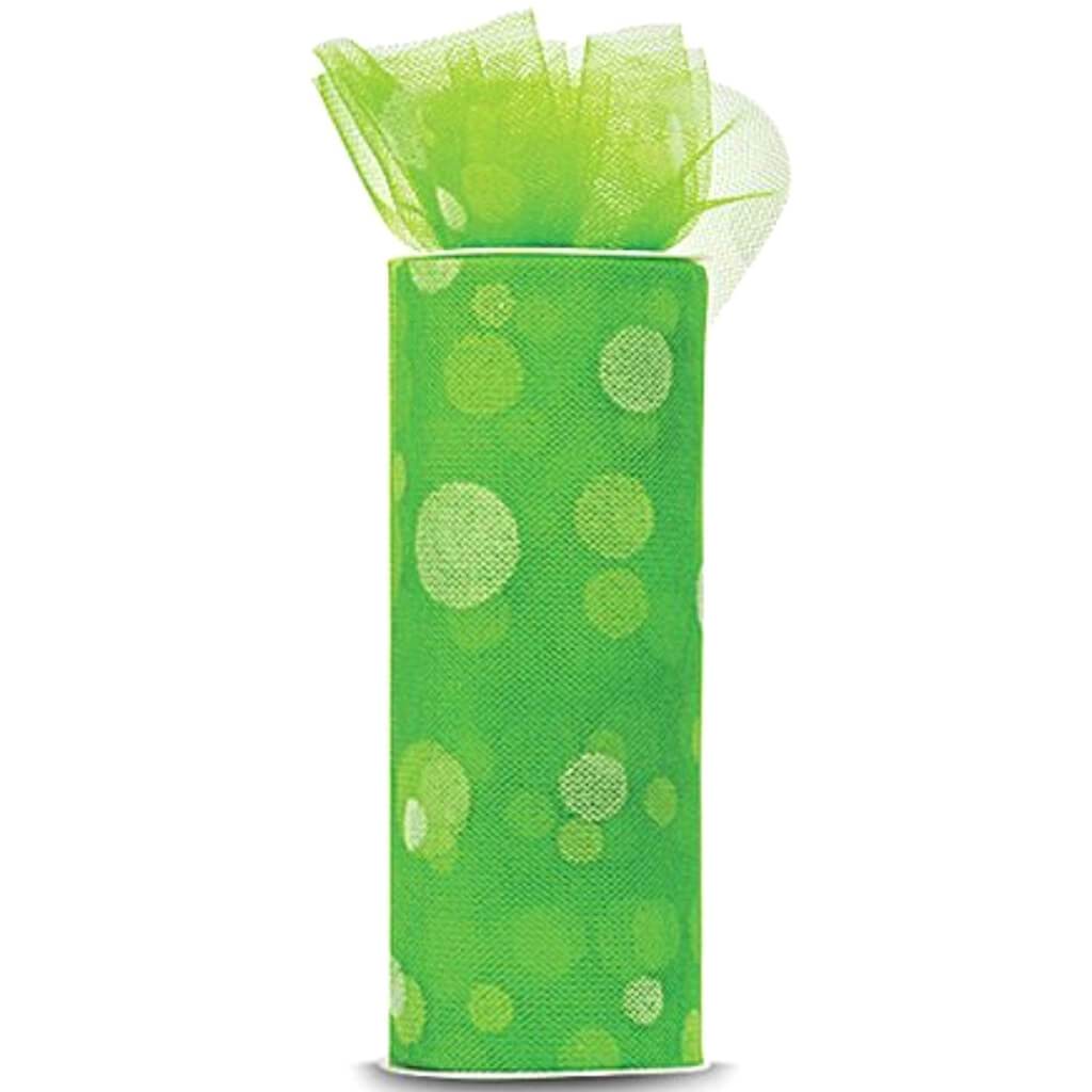 Expo Polka Dot Flocked Tulle 6in x 10yd Spool Lime