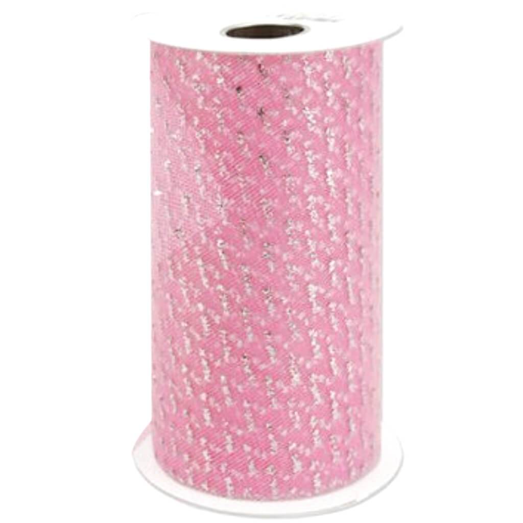 Falk Silver Sparkle Tulle 6in x 25yd Spool Paris Pink