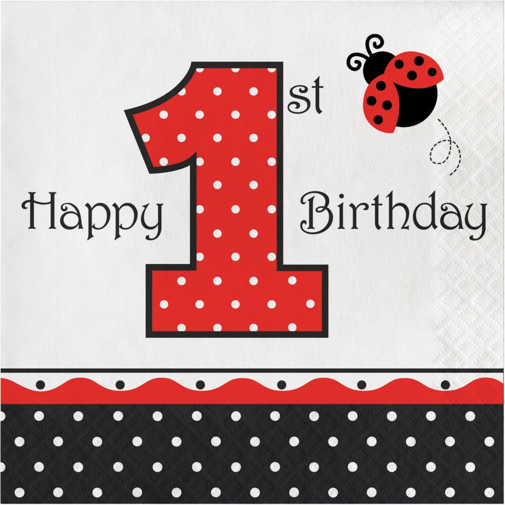 1st Birthday Ladybug, Luncheon Napkins 3ply 16ct 