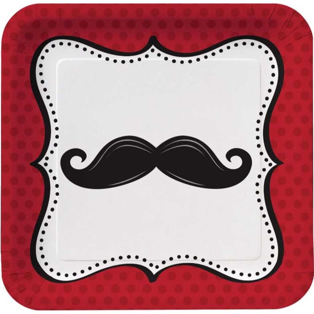 Mustache Madness, Dinner Plates 9in 8ct 