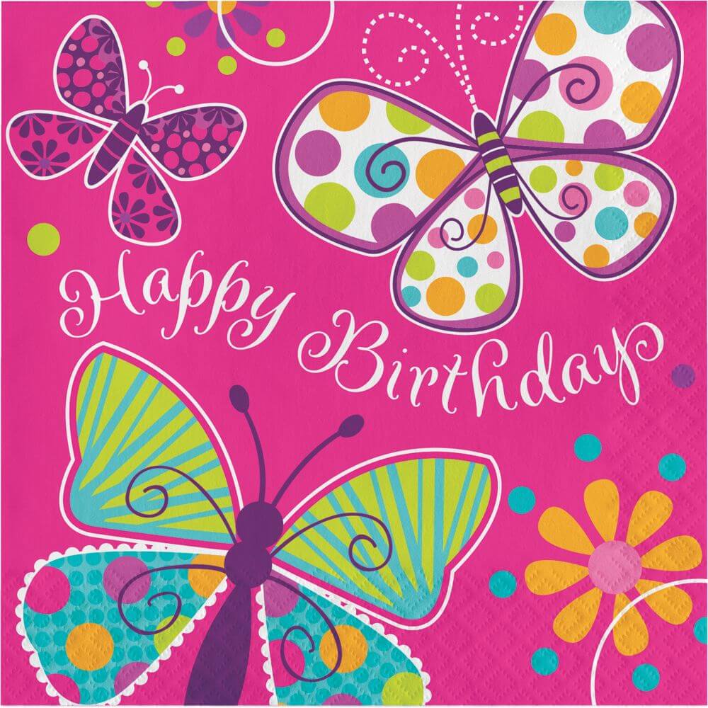 Happy Birthday Butterfly, Luncheon Napkins 3ply 16ct 