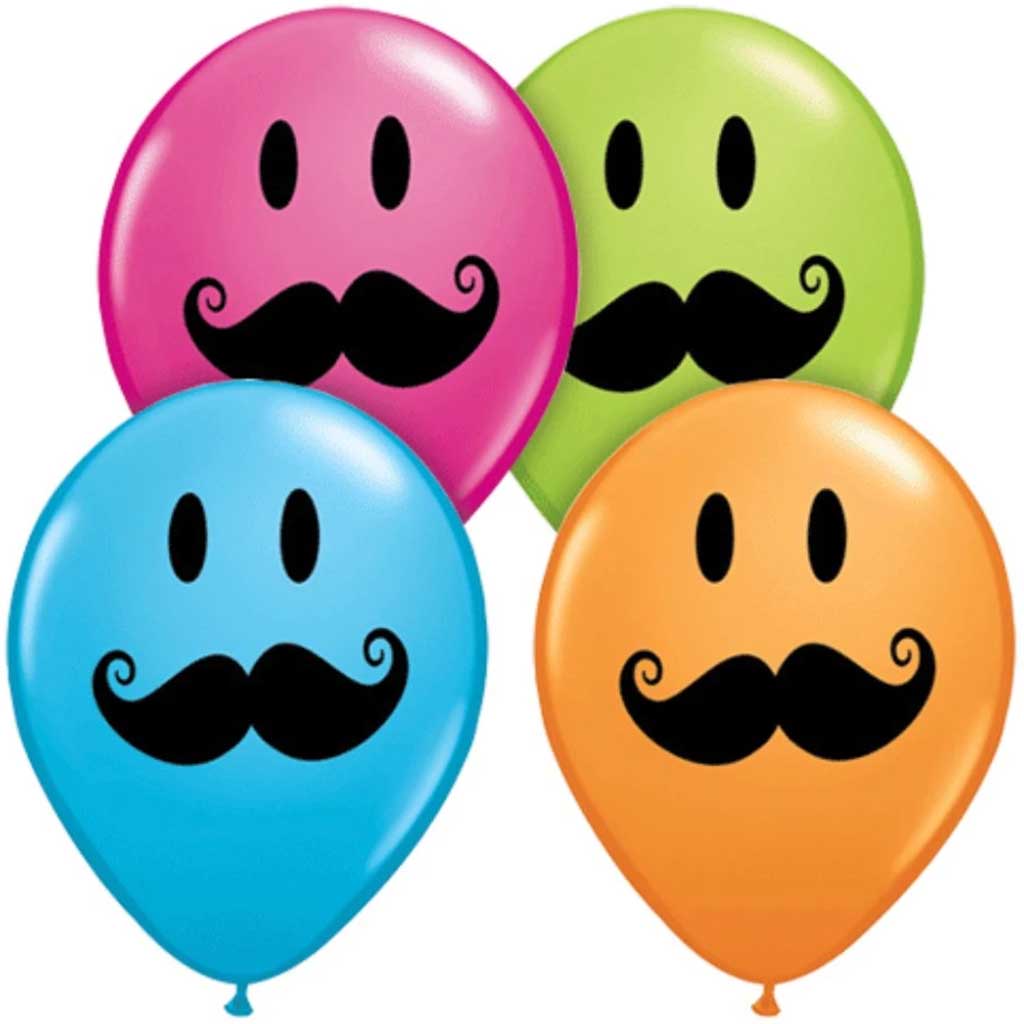 Smile Face Mustache Latex Balloon 11in 