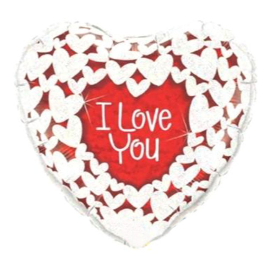 I Love You Glitter Hearts Holographic 18in