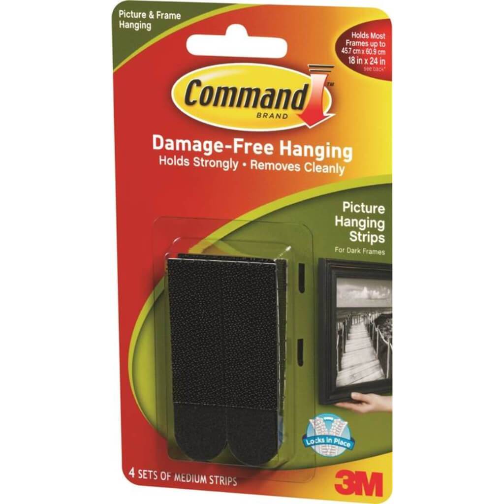 3M Command Medium Picture Hanging Strips Black 4 Sets