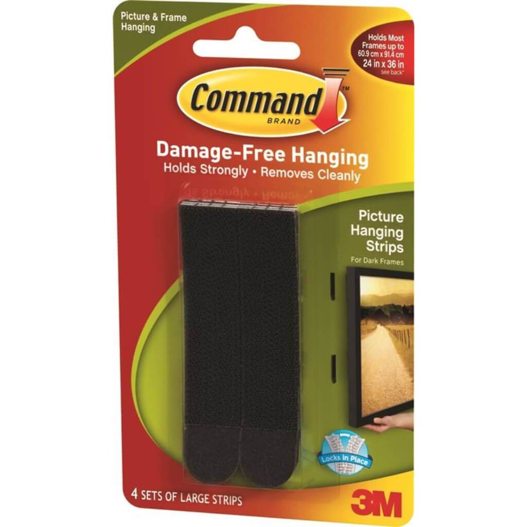 3M Command Large Picture Hanging Strips Black Pack of 4