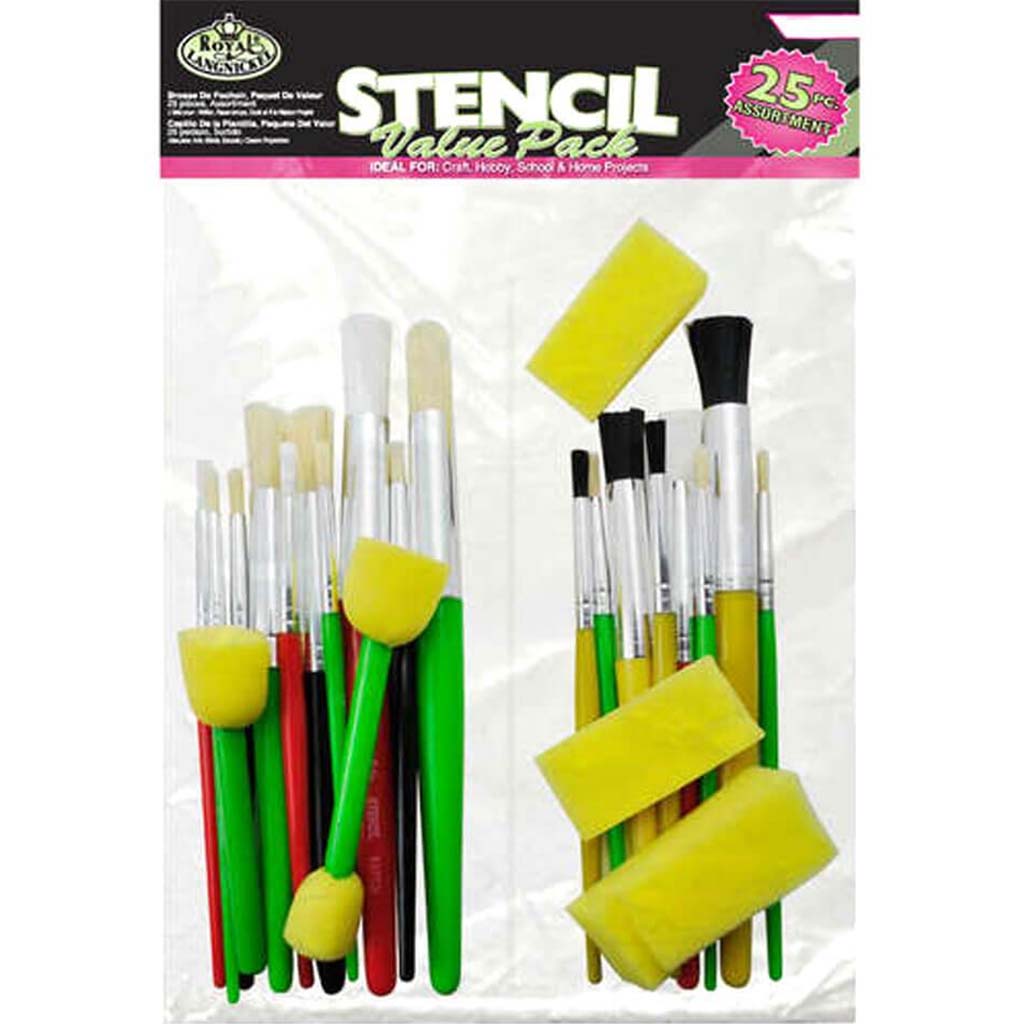 Stencil Paint Brush and Sponge Stipple Set Assorted 25pcs