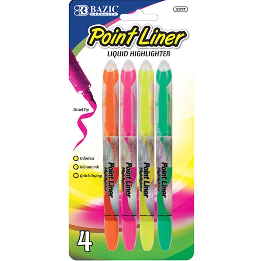 Pen Style Fluorescent Color Liquid Highlighter Pack of 4 