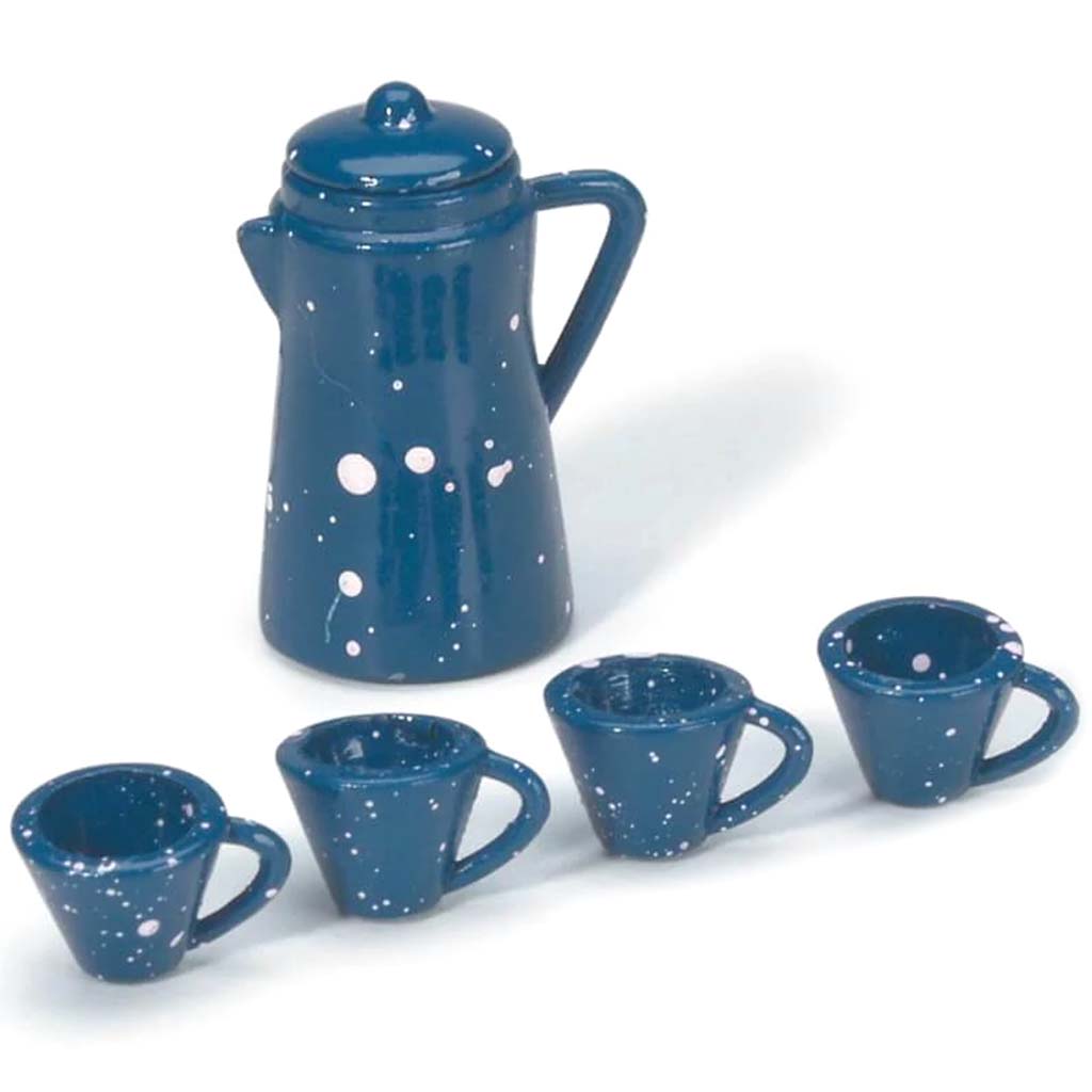 MINIATURE COFEE POT W/CUP BLUE 