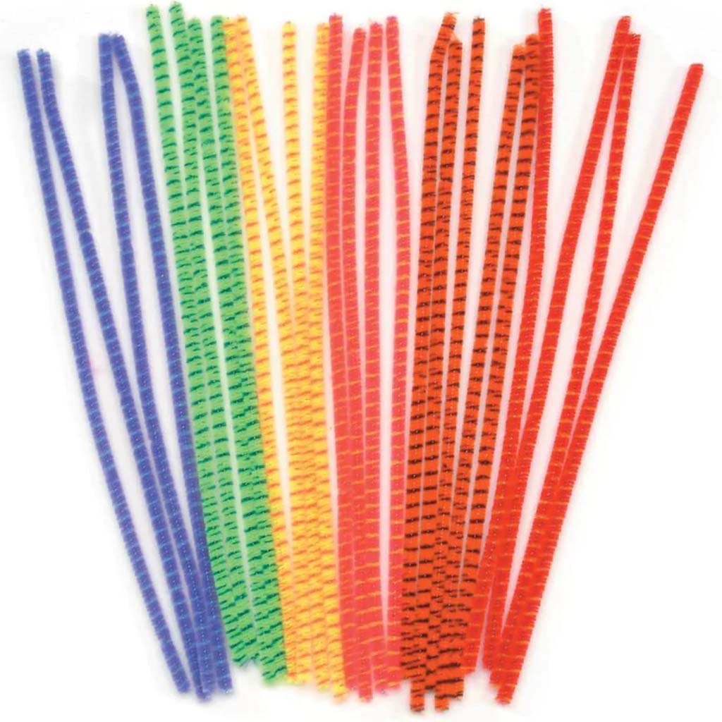 CHENILLE STEM STRIPED MULTI 25PC/PK 6MMX12IN 