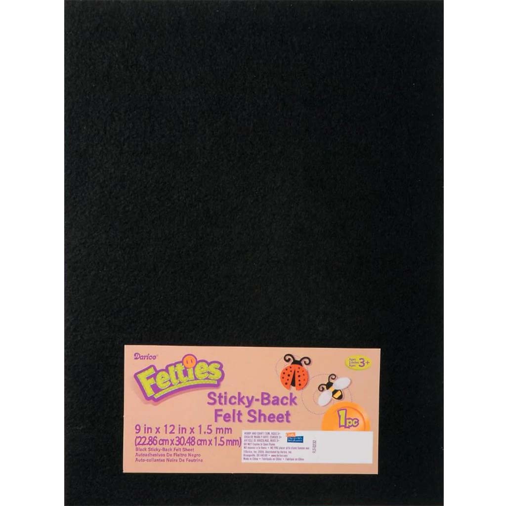 STICKY BACK FELT SHEET 9X12IN BLACK 