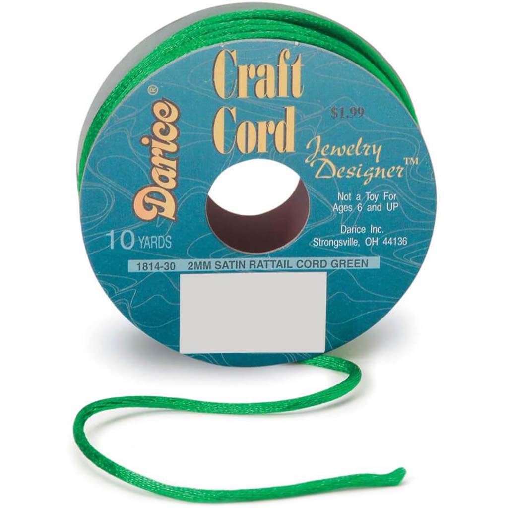 CORD SATIN RATTAIL 2MM 10YD GREEN 