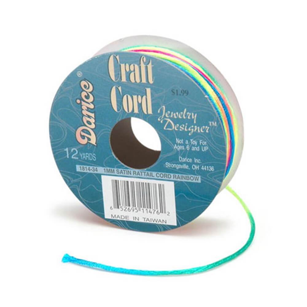 1mm Satin Rattail Cord Rainbow 12 yards