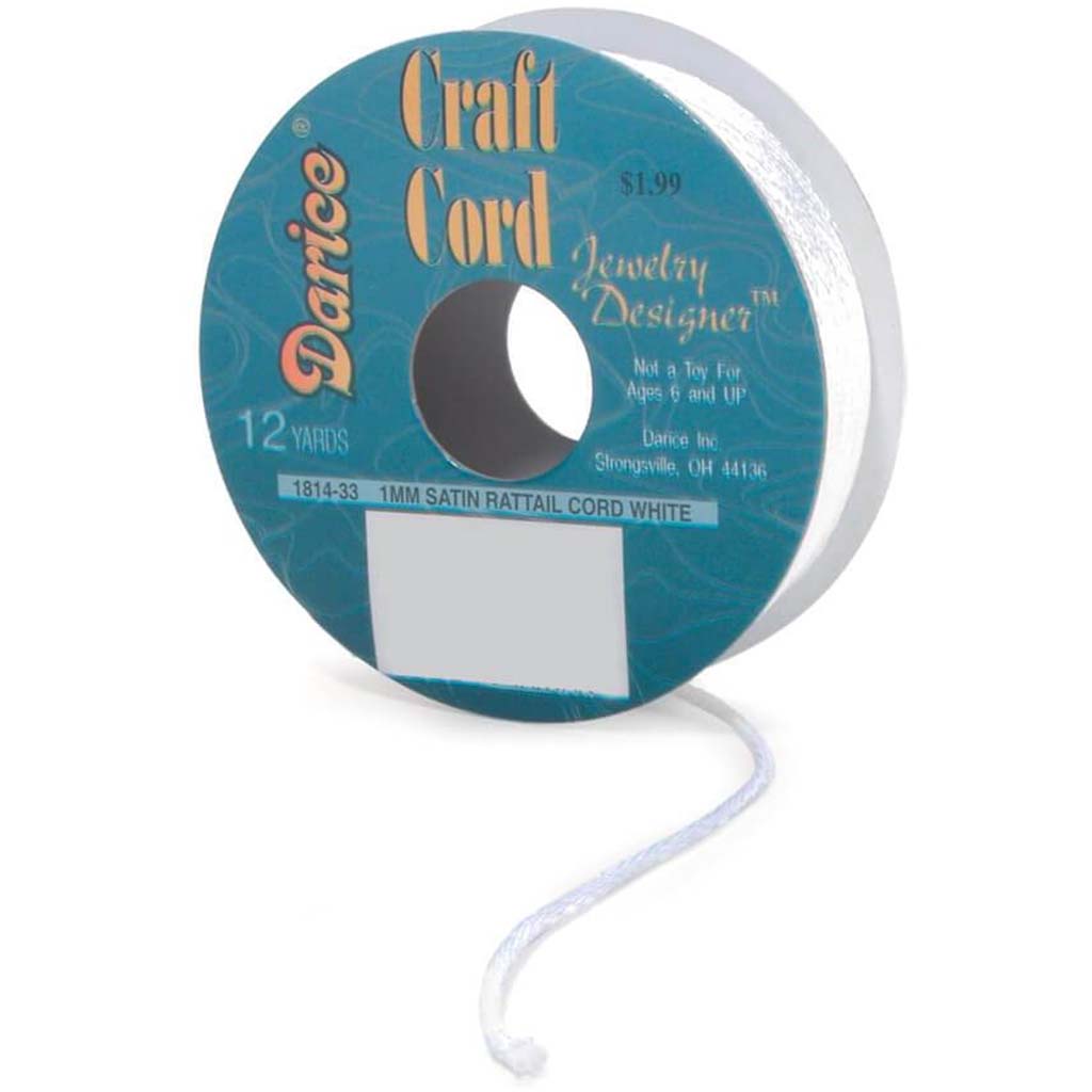 CORD SATIN RATTAIL 1MM 12YD WHITE 