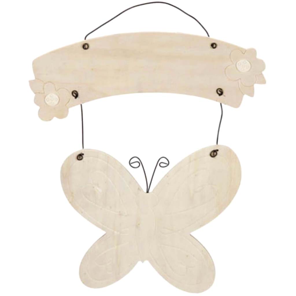 WOOD SIGN WITH BUTTERFLY WITH HANGER 