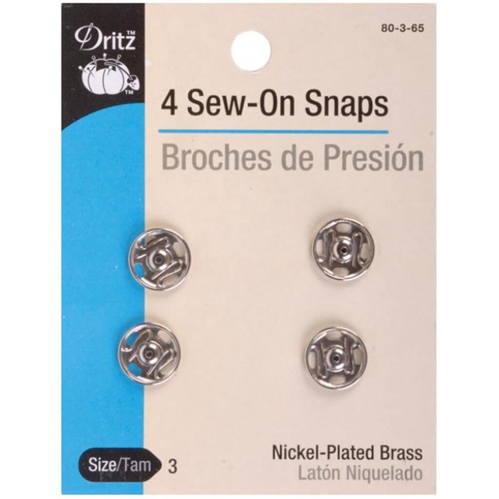 Dritz Sew-On Snaps Nickel-Plated Brass Size 3 4pcs