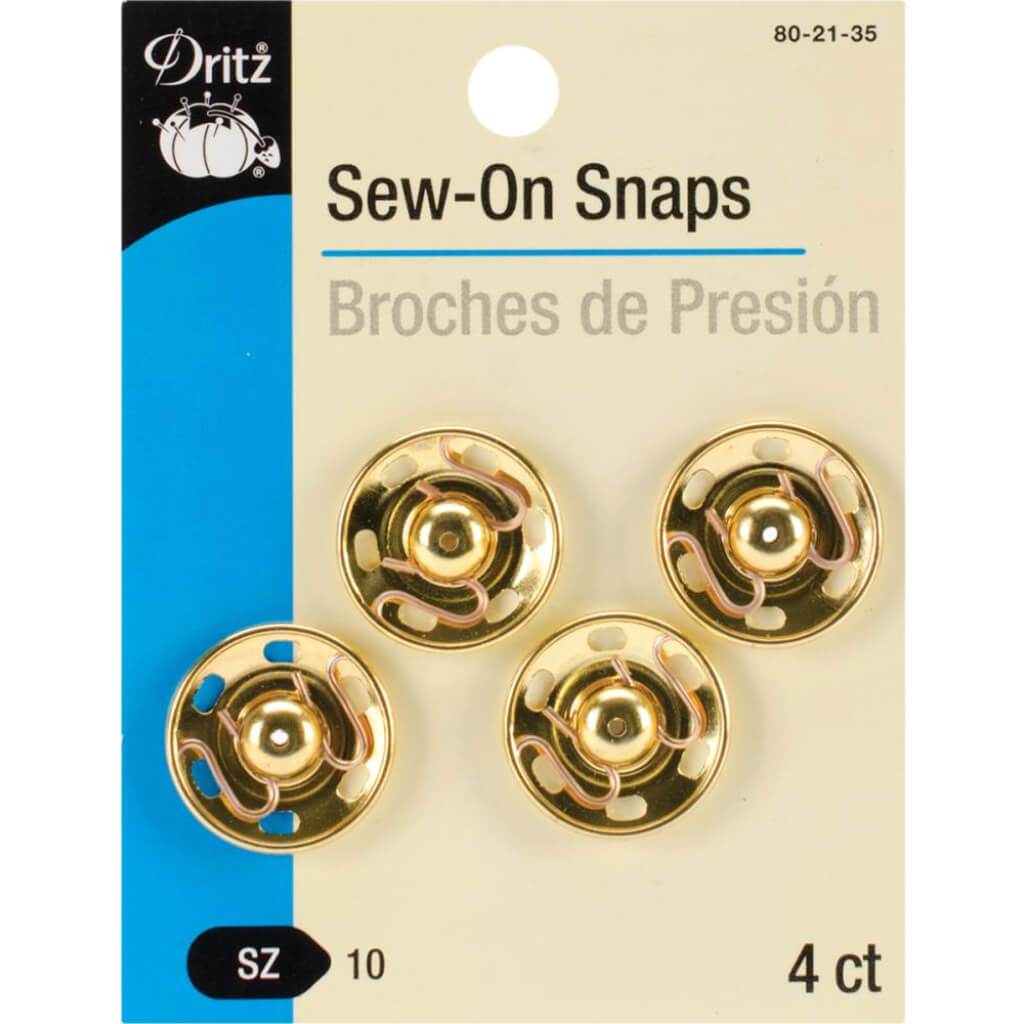 Dritz Sew-On Snaps Gold Size 10 4pcs