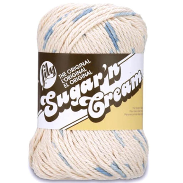 Lily Sugar'n Cream Yarn - Ombres Denim Blue Print