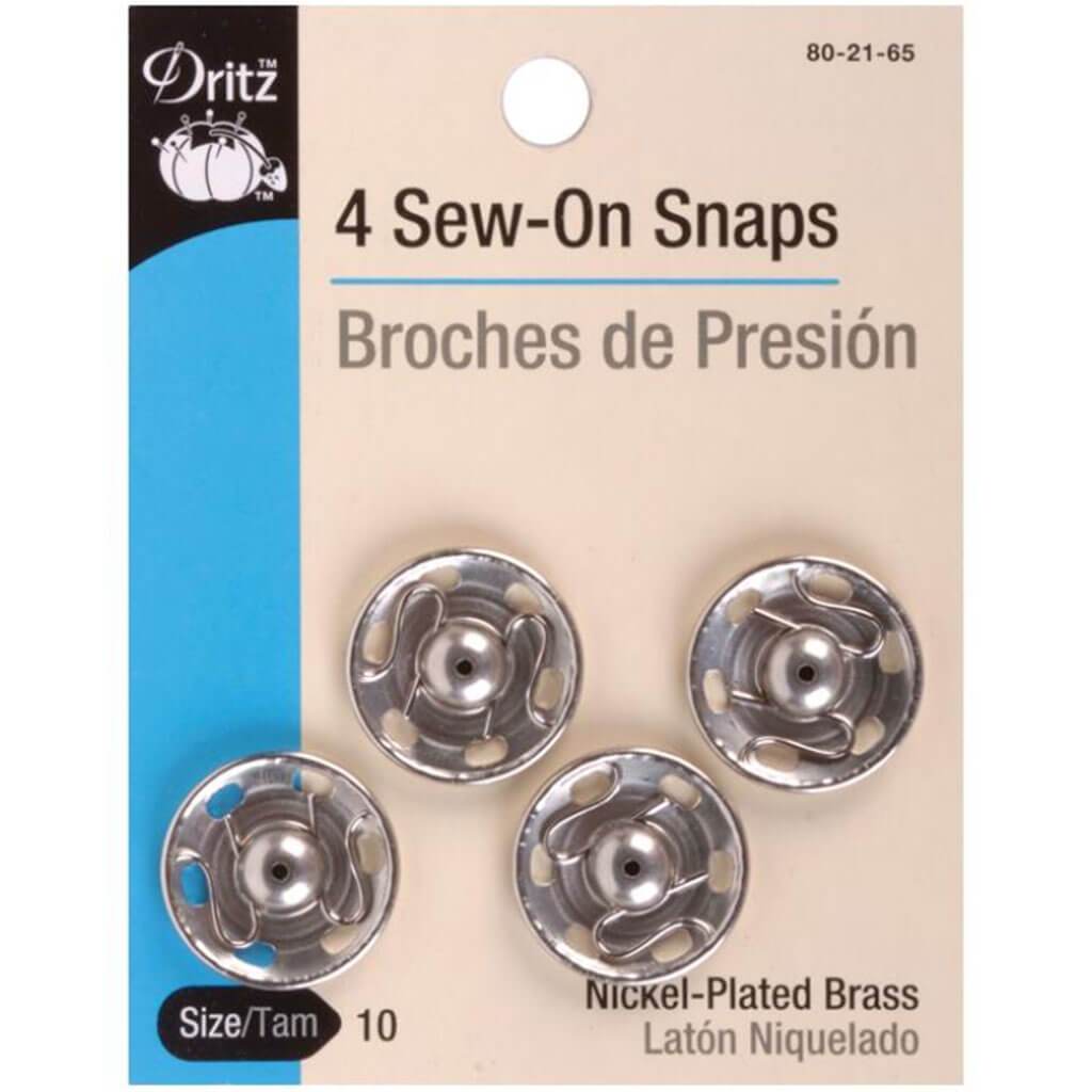 Dritz Sew-On Snaps Nickel-Plated Brass Size 10 4pcs