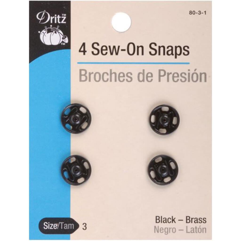Dritz Sew-On Snaps Black Size 3 4pcs