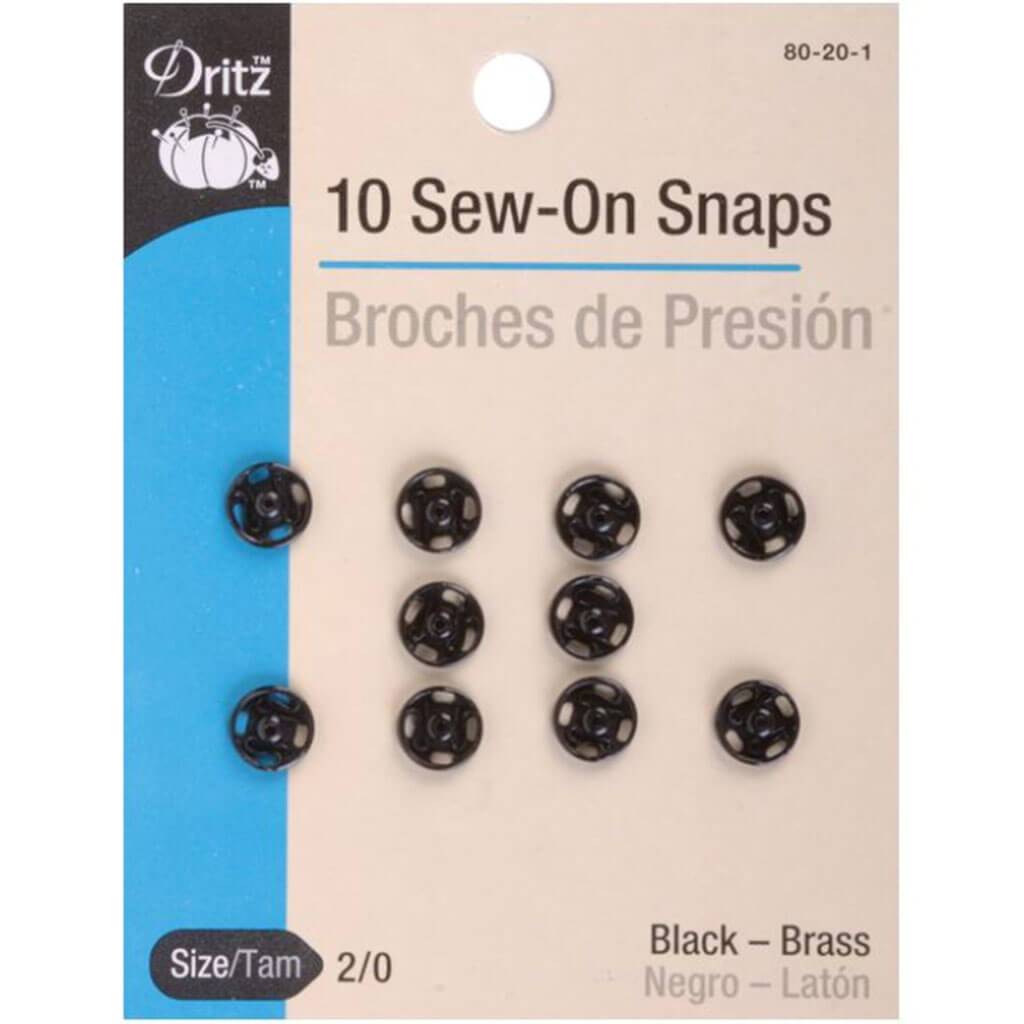 Dritz Sew-On Snaps Black Size 2/0 10pcs