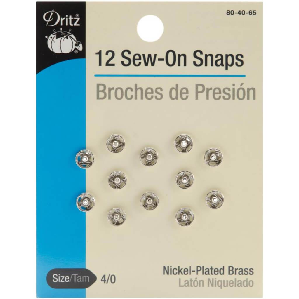 Dritz Sew-On Snaps Nickel-Plated Brass Size 4/0 12pcs
