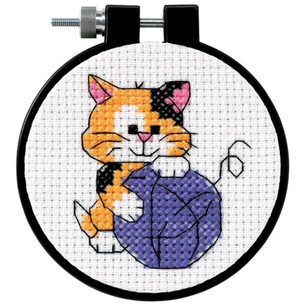 Cross Stitch Kit 3in Round Cute Kitty