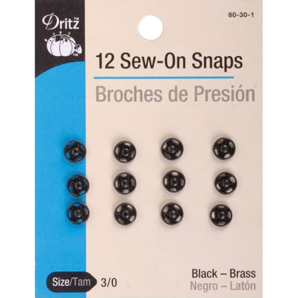 Dritz Sew-On Snaps Black Size 3/0 12pcs