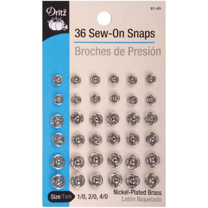 Dritz Sew-On Snaps Nickel-Plated Brass Sizes 1,2 & 4 36pcs