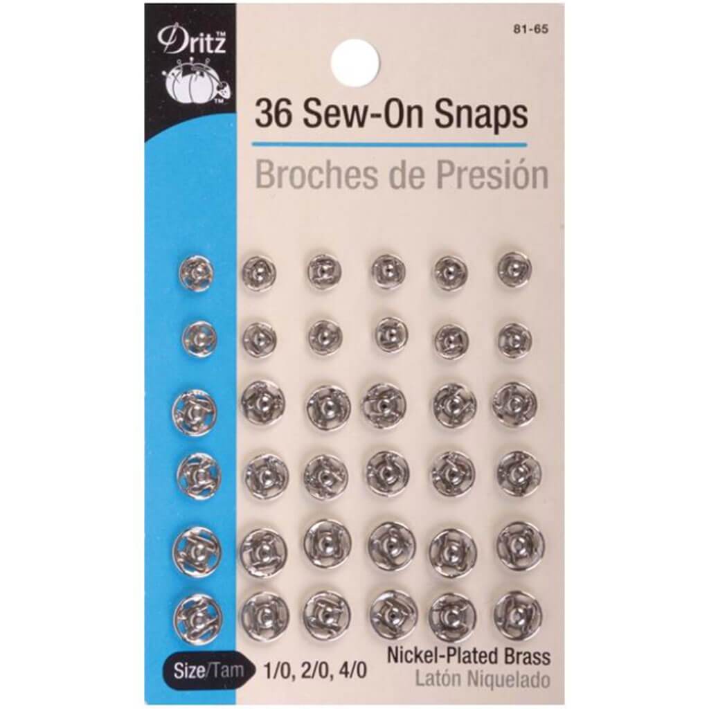 Dritz Sew-On Snaps Nickel-Plated Brass Sizes 1,2 &amp; 4 36pcs