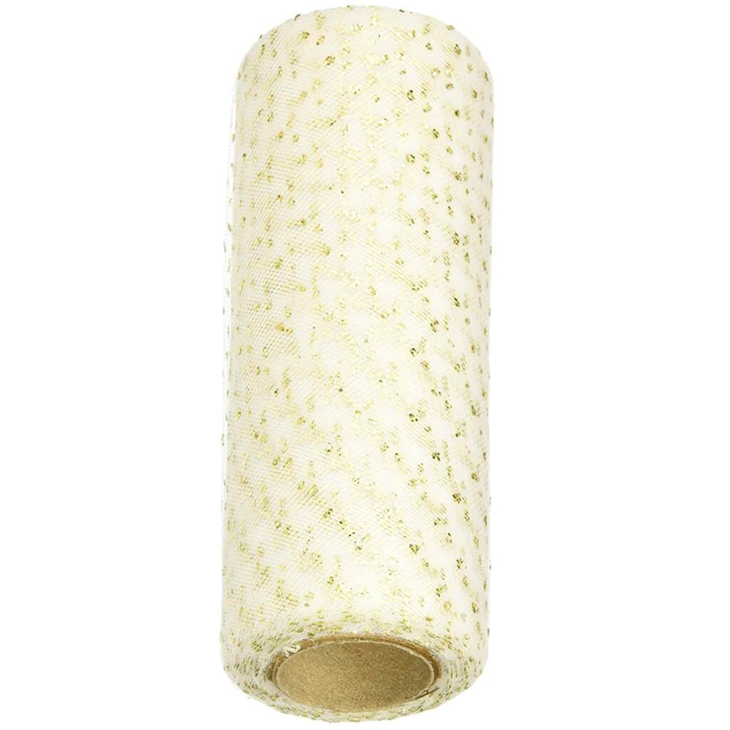 Falk Gold Sparkle Tulle 6in x 25yd Spool White