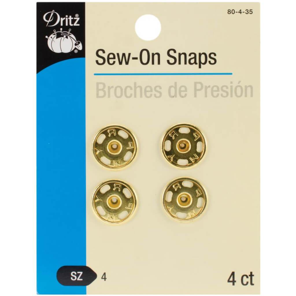 Dritz Sew-On Snaps Gold Size 4 4pcs