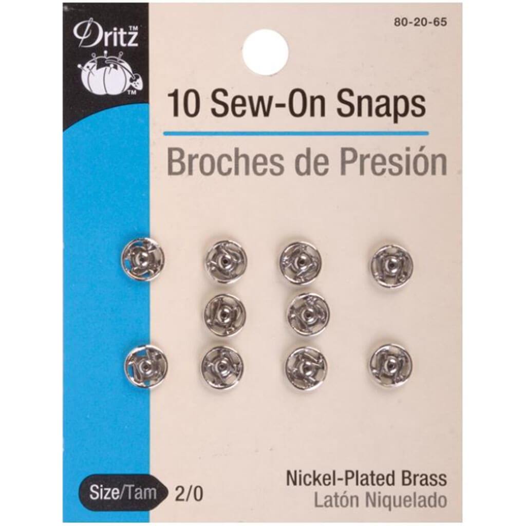Dritz Sew-On Snaps Nickel-Plated Brass Size 2/0 10pcs
