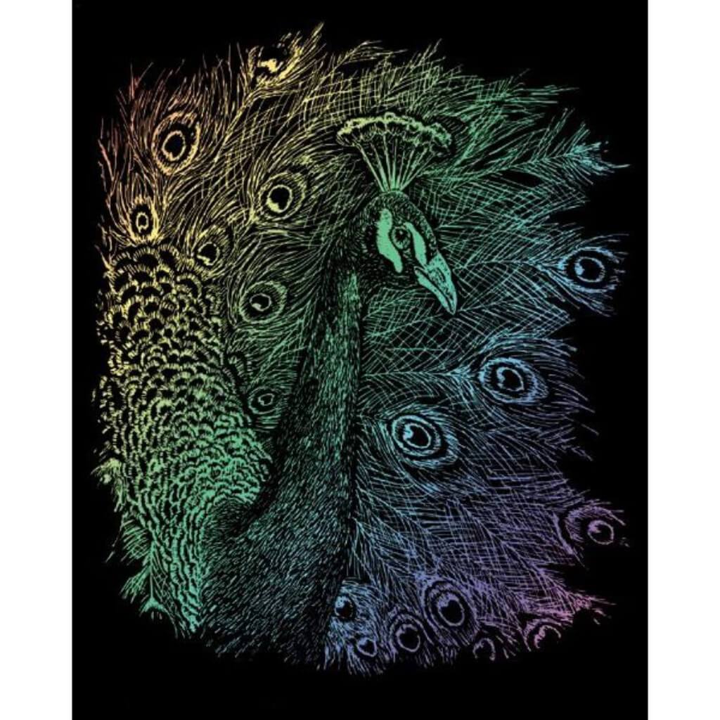 Rainbow Engraving Art Peacock 