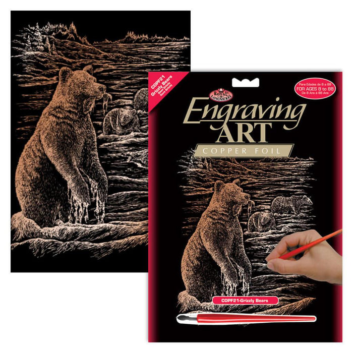 Engraving Art Copper Foil Set Grizzly Bears 
