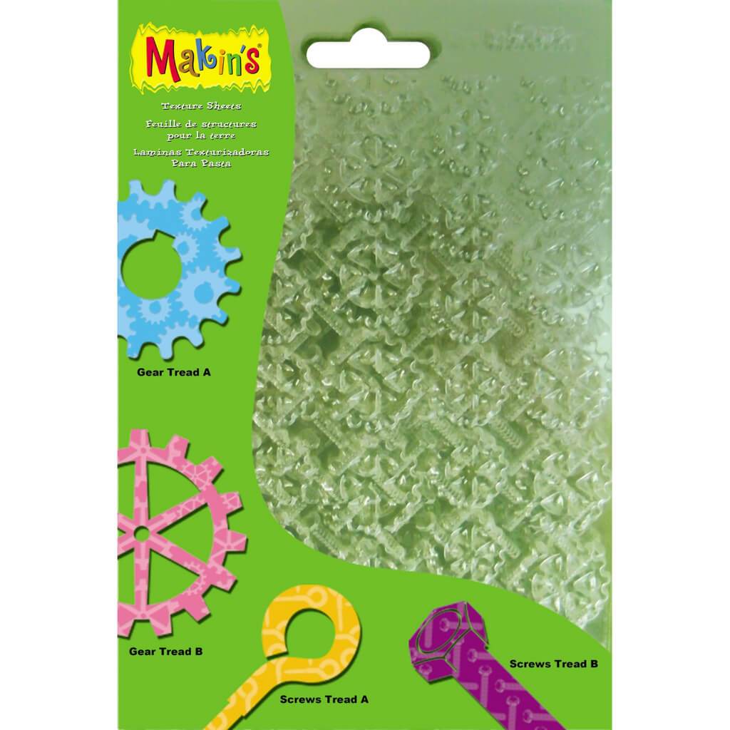 Makin's Clay Texture Sheets 7in X5.5in Set F (Gears &amp; Screws) 4pcs