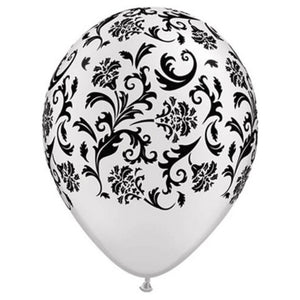 Damask Print Latex Balloon 11in Black White