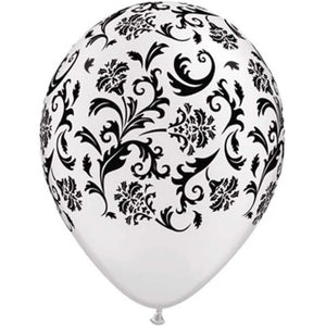 Damask Print Latex Balloon 11in Black White 
