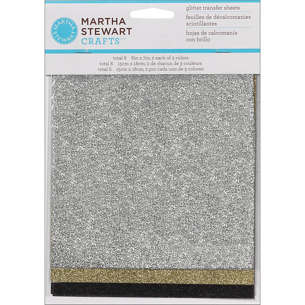 Martha Stewart Glitter Sheets 6in x 7in Mineral-Silver, Gold &amp; Black 6pcs