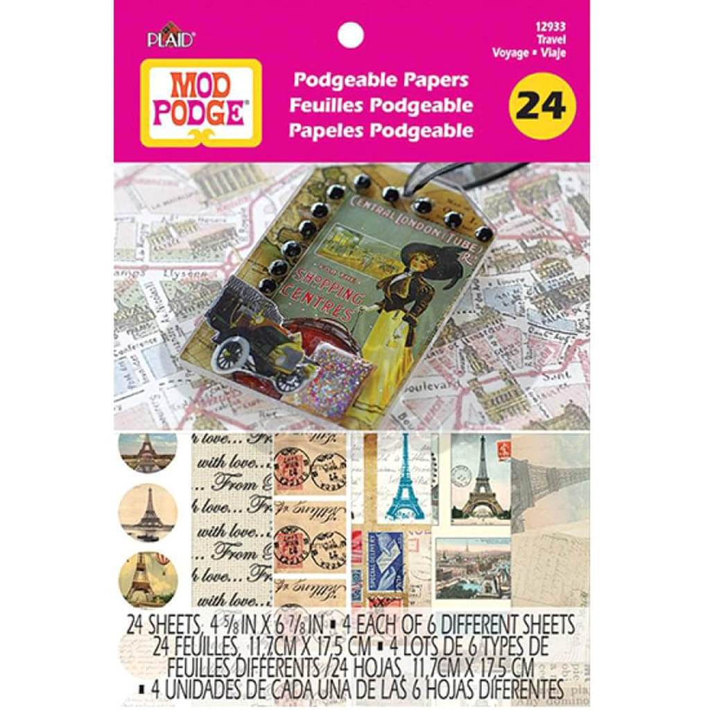 Mod Podge Podgeable Papers 4.625in x 6.875in 24pcs Travel