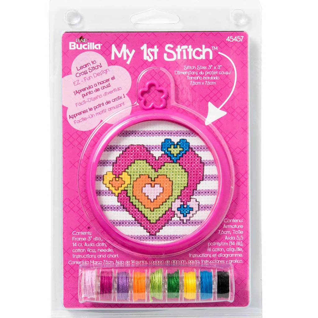 Bucilla/My 1st Stitch Mini Counted Cross Stitch Kit 3in Round Heart (14 Count)