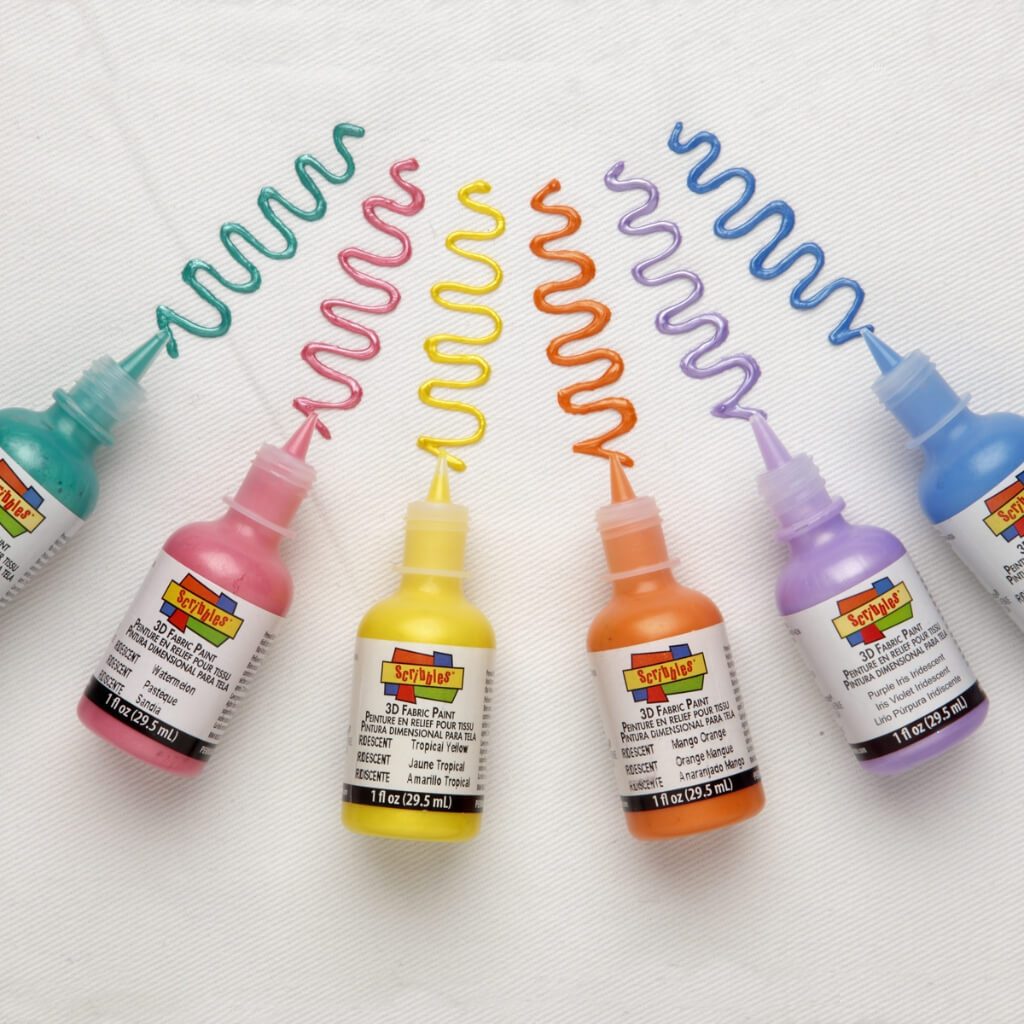 FABRIC PAINT SCRIBBLES 3D IRIDESCENT 6PK