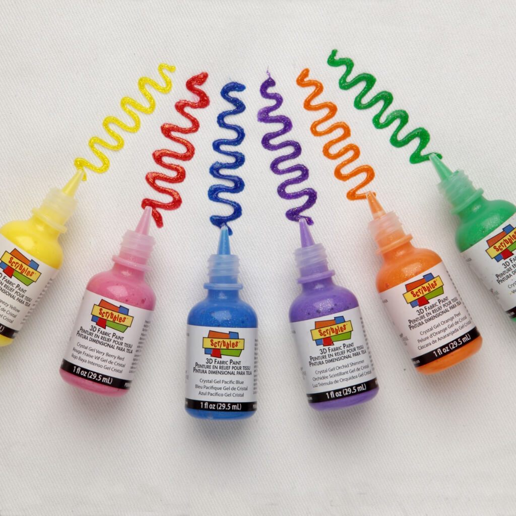 FABRIC PAINT SCRIBBLES 3D MULTI CRYSTALS 6PK
