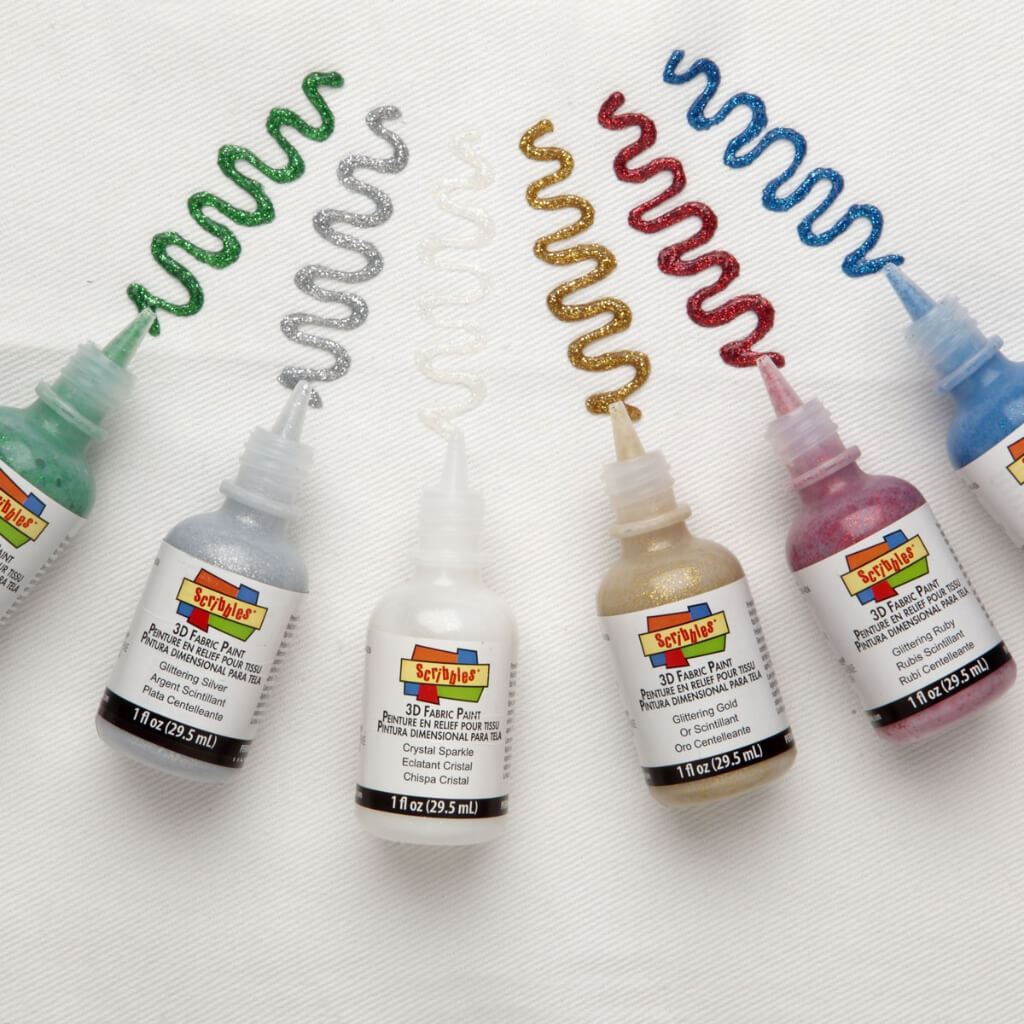 FABRIC PAINT SCRIBBLES 3D GLITTER 6PK