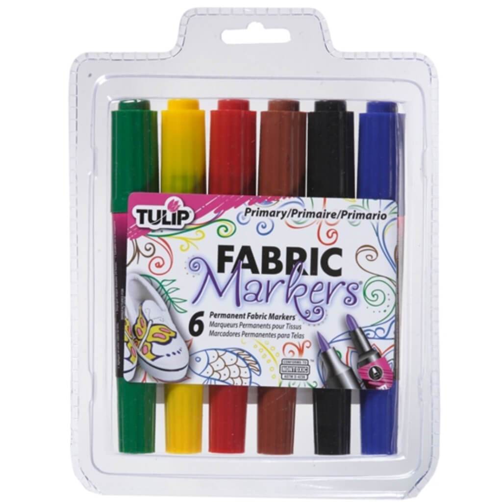 PERMANENT FABRIC MARKERS DUAL TIP PRIMARY 6PK