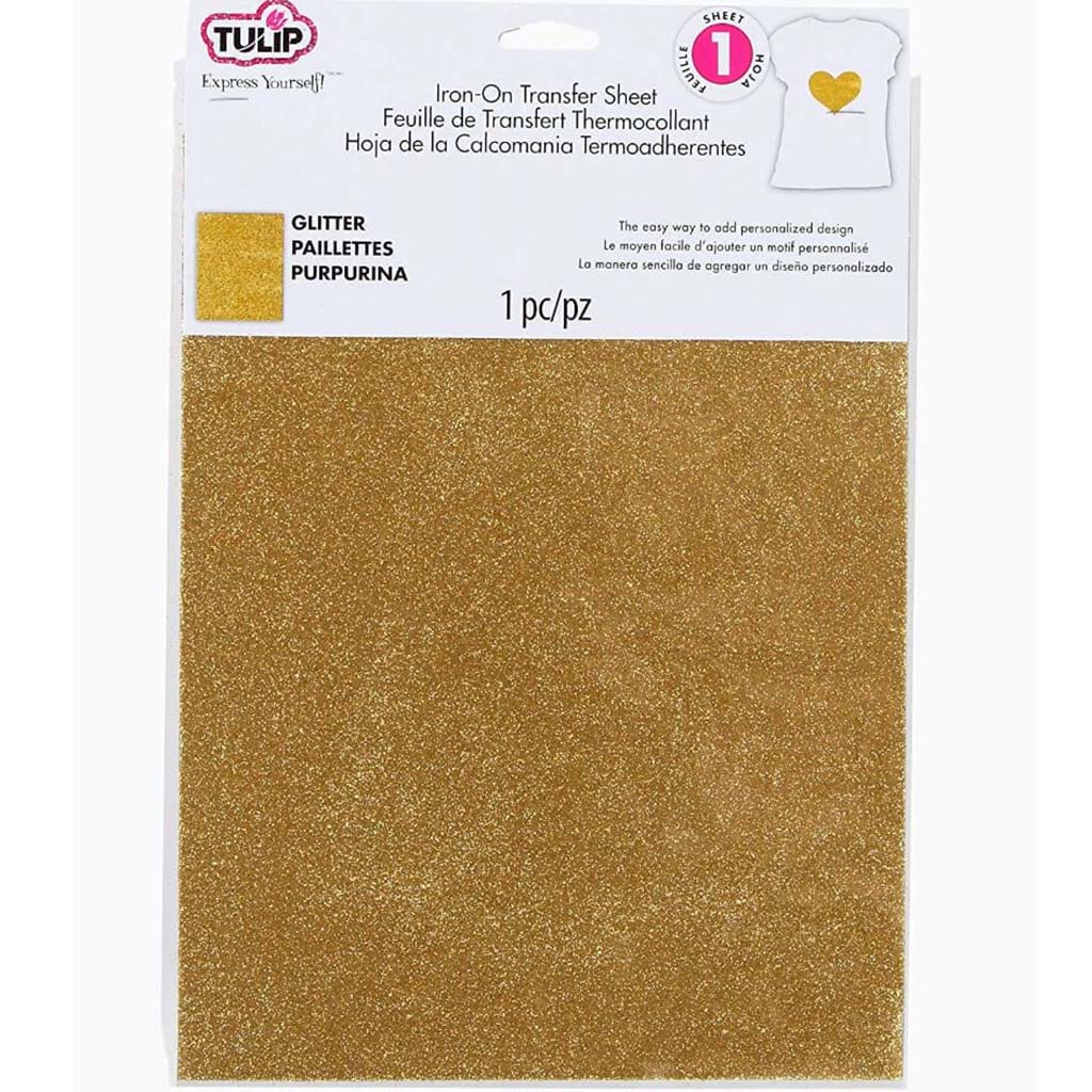 IRON ON TRANSFER SHEETS GLITTER GOLD