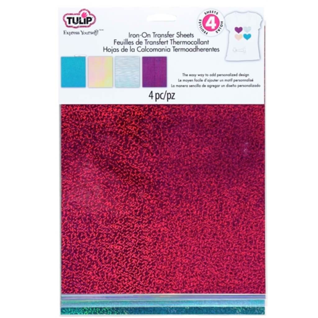 IRON ON TRANSFER SHEETS HOLOGRAPHIC PINK &amp; BLUE