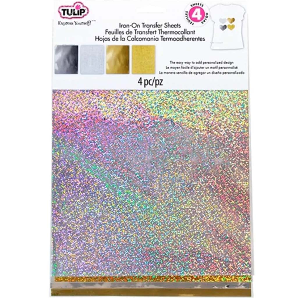 IRON ON TRANSFER SHEETS HOLOGRAPHIC SLVER &amp; GOLD