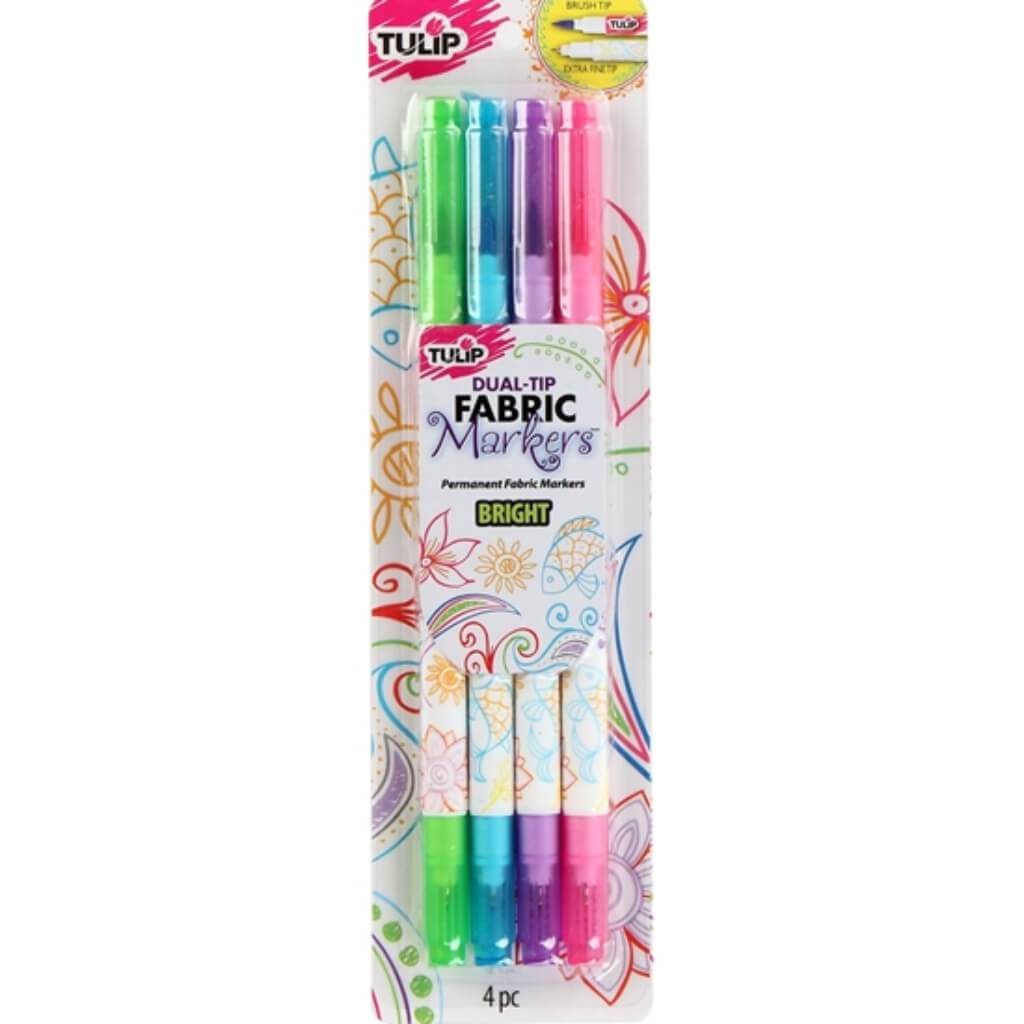 PERMANENT FABRIC MARKERS DUAL TIP BRIGHT 4PK