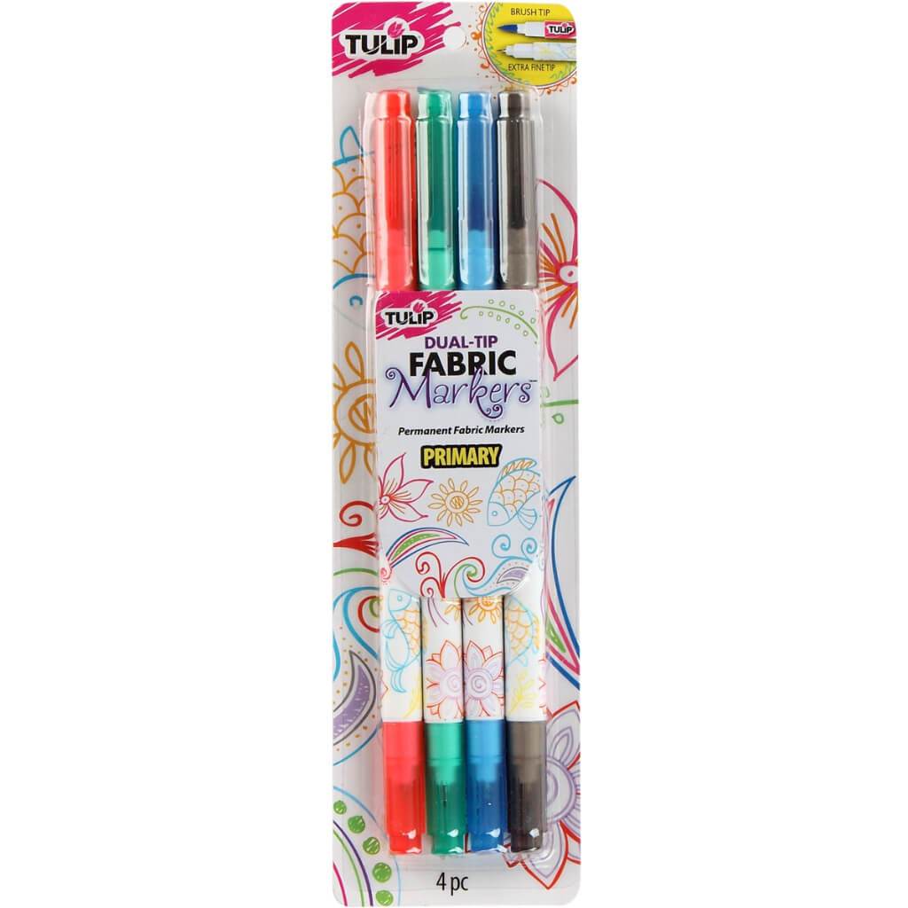 PERMANENT FABRIC MARKERS DUAL TIP PRIMARY 4PK