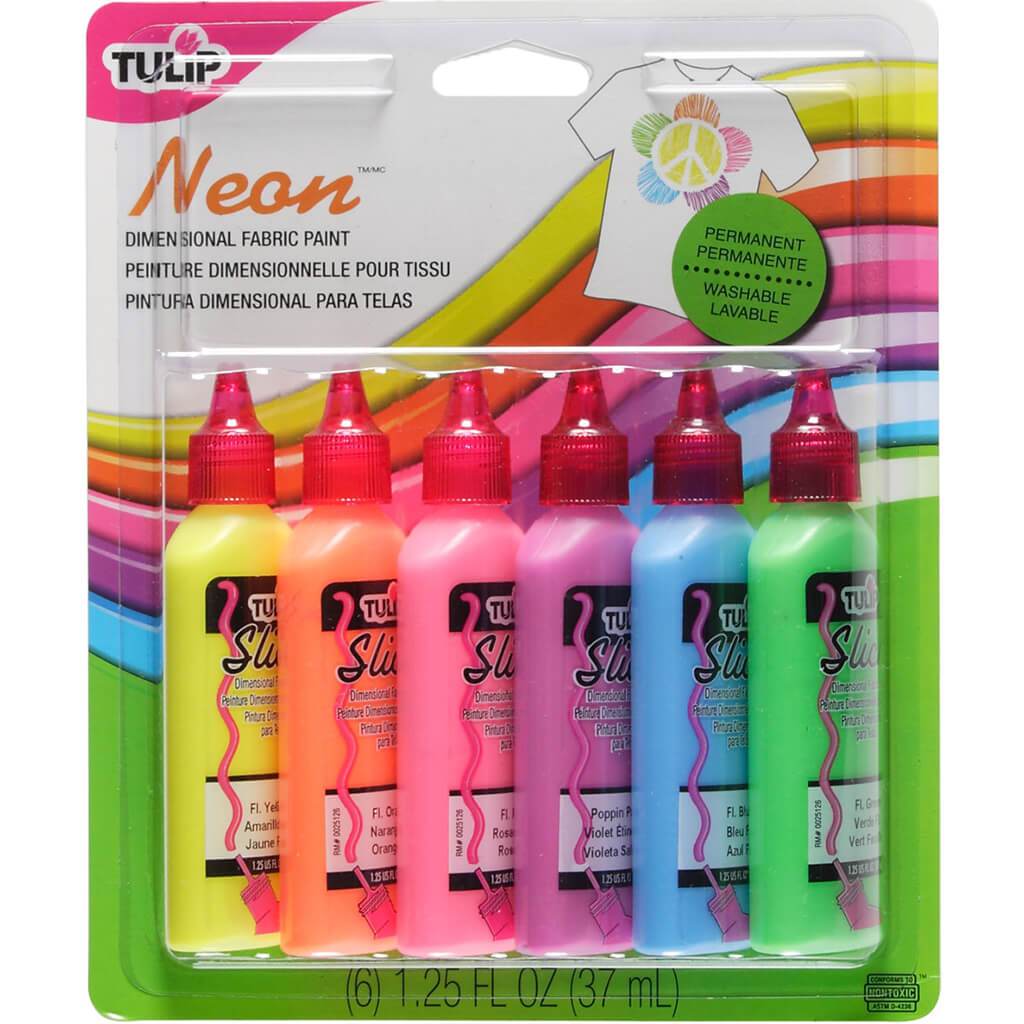 Tulip Dimensional Slick Fabric Paint Neon 6pcs